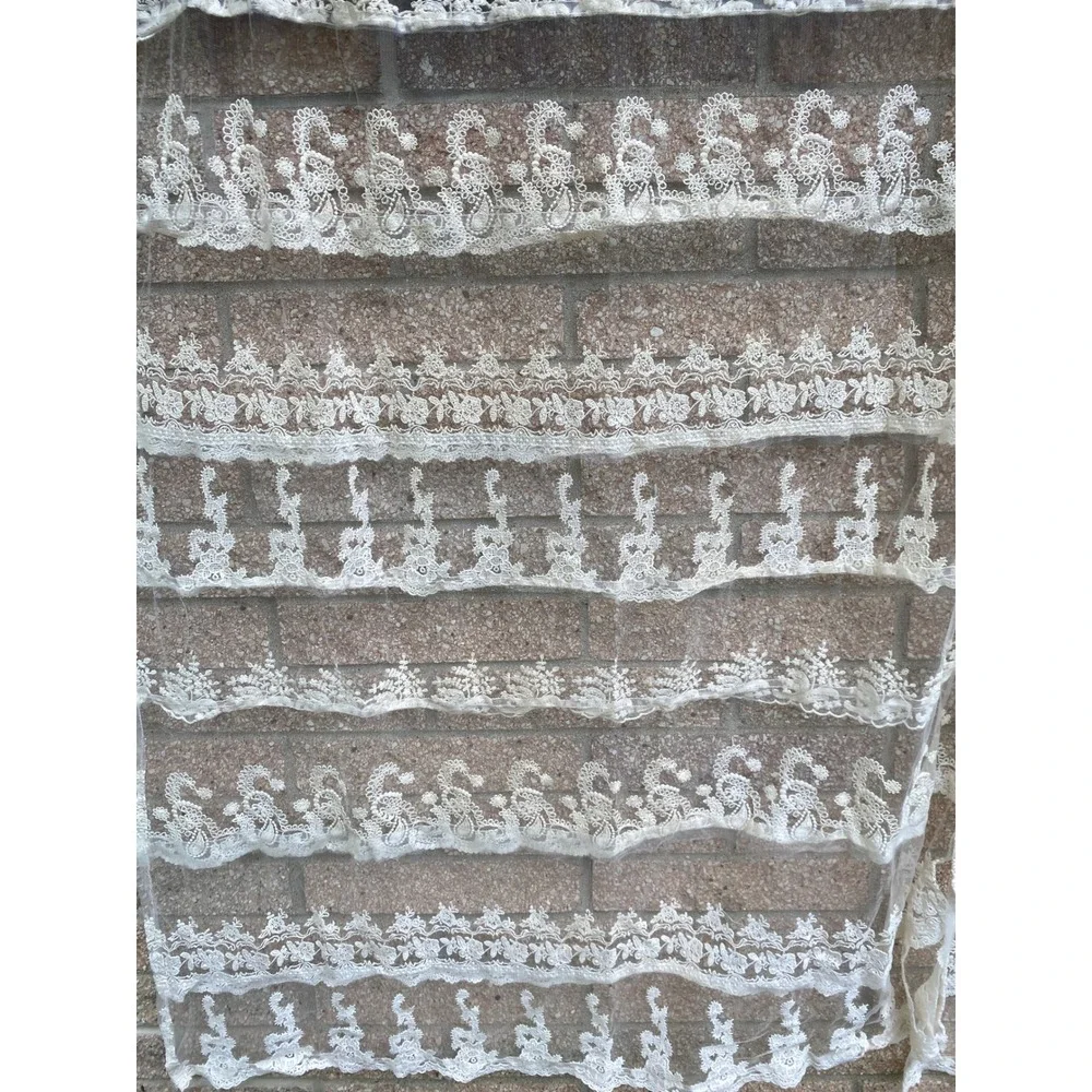 Vintage Sheer Mesh Lace Curtain Panels Floral Paisley 42x53 2 Romantic Cottage